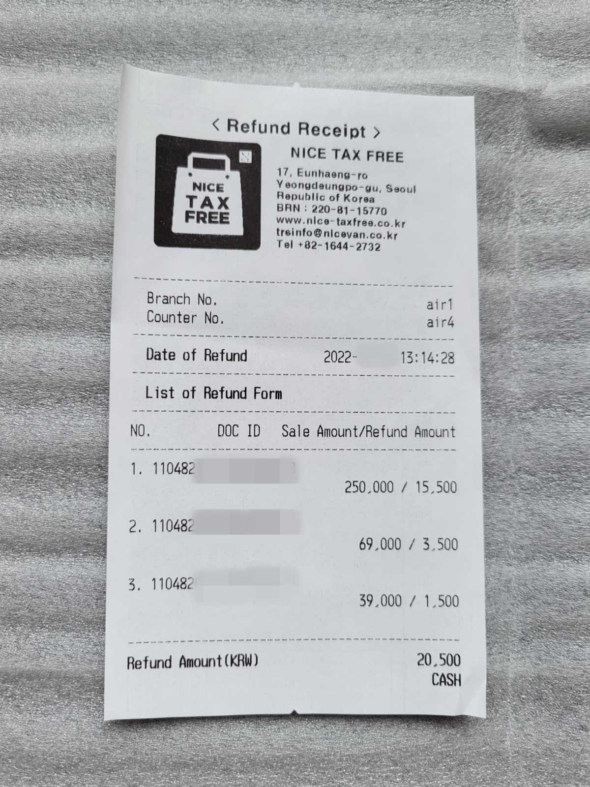 仁川空港第2ターミナルでタックスリファンド 今日もちぇみっけ ちゅるごっけ