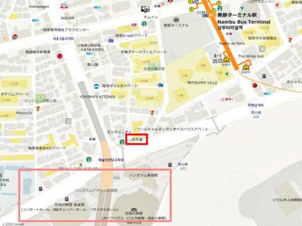 南部ターミナルにある豆腐料理専門店「百年屋」の地図