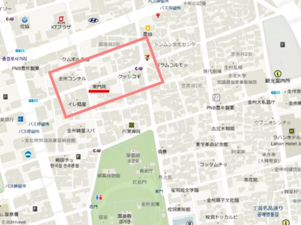 全州にある「東門院」周辺の地図