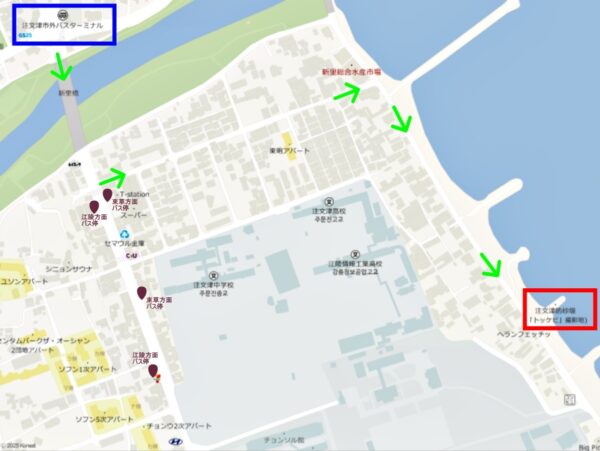 江陵市注文津にあるドラマ「トッケビ」のロケ地周辺図