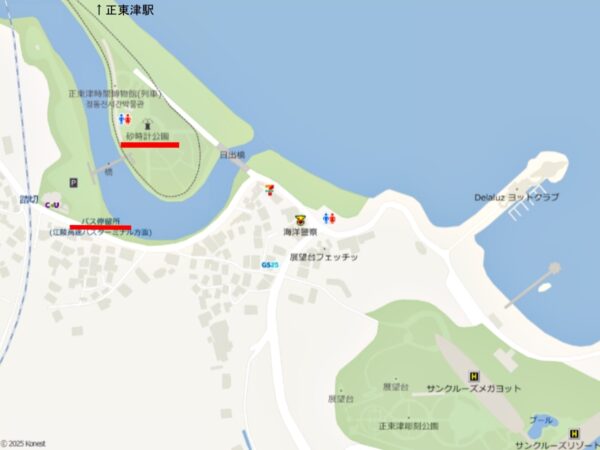 正東津の砂時計公園周辺の地図
