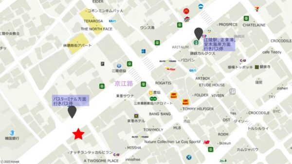 江陵にあるチャンポン専門店「マチョル」の周辺図