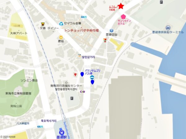 墨湖にあるタコ料理専門店「ムコムノ1936」の地図