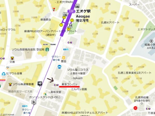エオゲにある豆腐専門店「黄金コンパッ」の地図