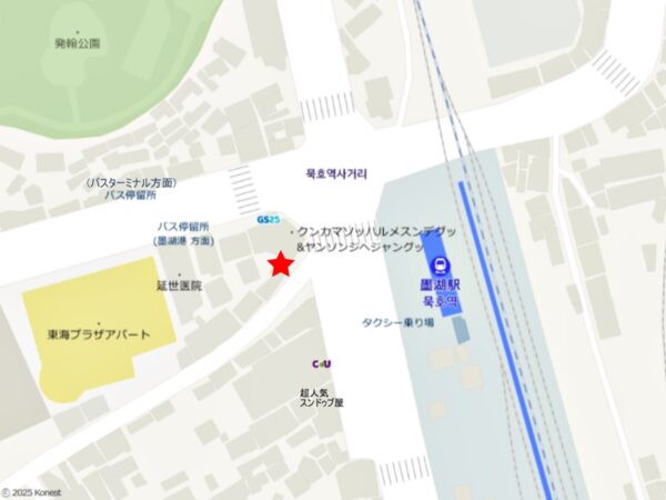 墨湖駅前にある「パッグァヘジャングッ」の地図