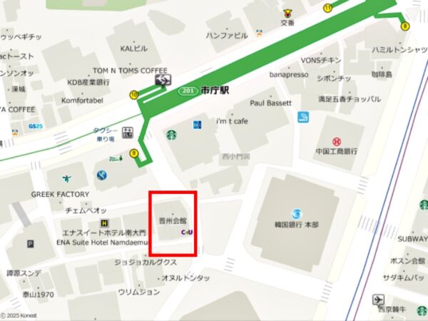 市庁にある「晋州会館」の地図
