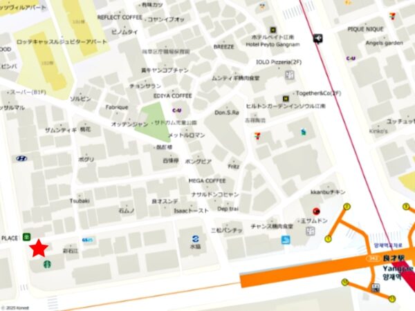 良才にあるミシュランビブグルマンの「イム・ビョンジュ山東カルグッス」の地図