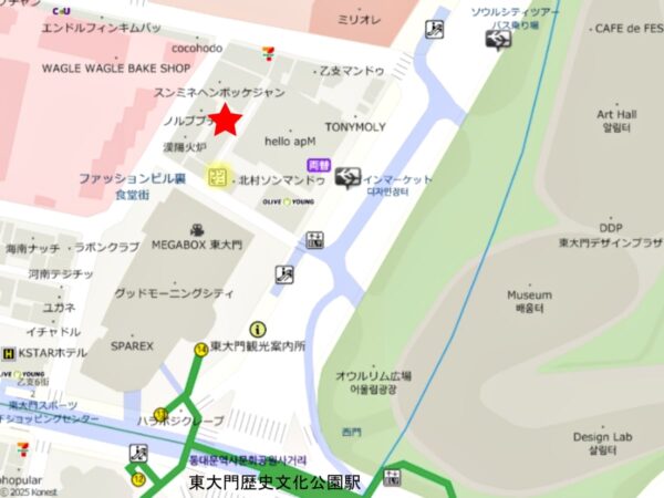 東大門にある「テファジョン チンチャヘジャングッ」の地図