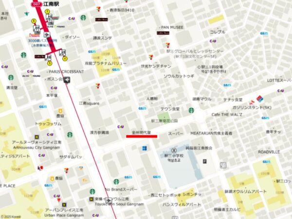 「全州現代屋」江南大路店の地図