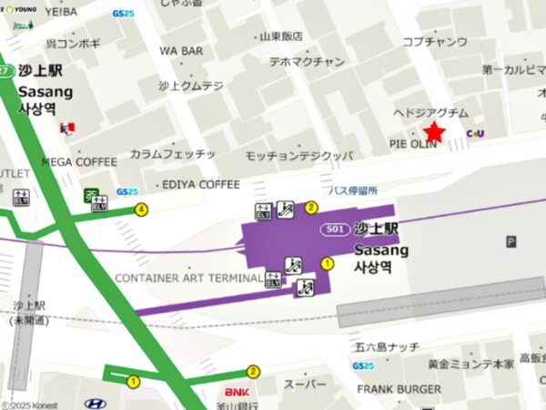 釜山の沙上にある「ヘドジアグチム」の地図