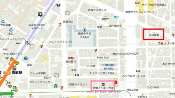 釜山にある「全州食堂」の地図