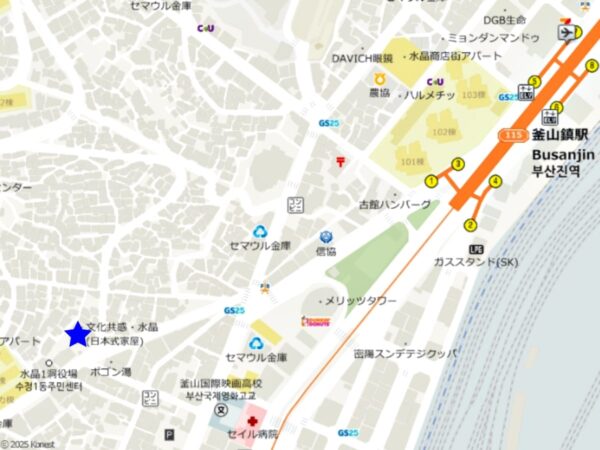 釜山にある「文化共感・水晶」の地図