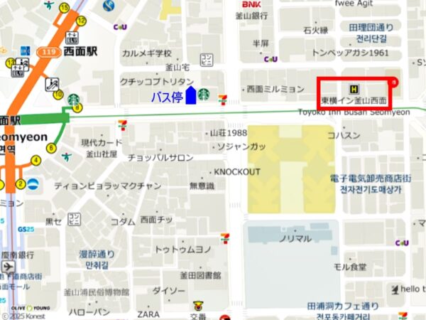 東横イン釜山西面の地図