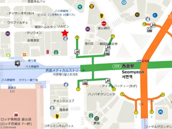 釜山の西面にある「フェグッスハルメチッ」の地図