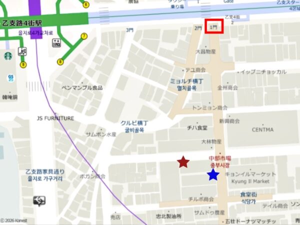 ソウルの中部市場の地図