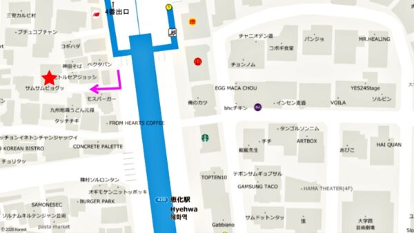 「サムサムピョグッ」大学路店の地図