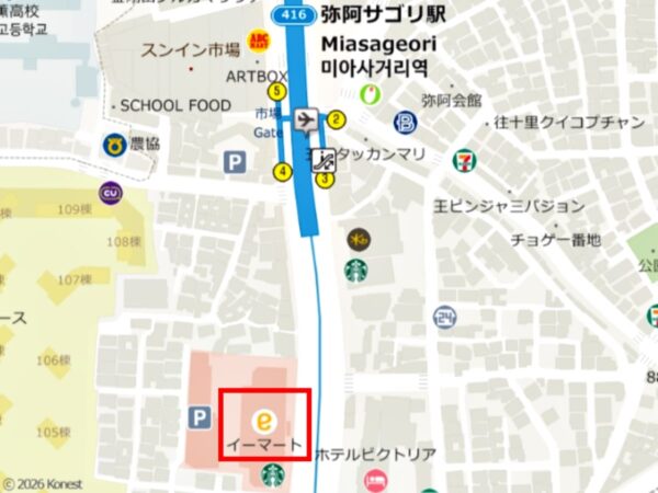 eマート弥阿店1Fにある「イーティン オンマパッサン」の地図