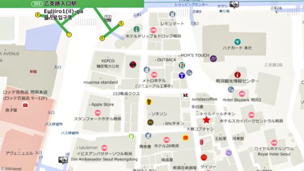 明洞にある「イェジ粉食」の地図
