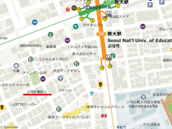 教大にある「3代参鶏匠人」の地図