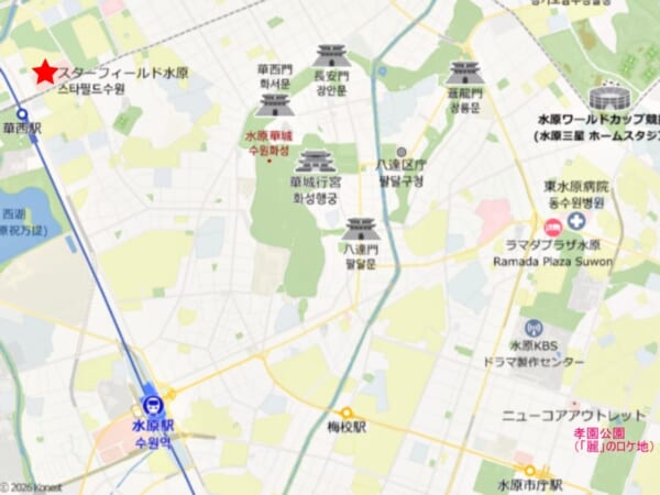 スターフィールド水原と水原の主な観光地の地図